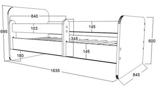 Детская кровать с матрасом и ящиком для постельного белья POLA 25, 160x80 см цена и информация | Детские кровати | pigu.lt