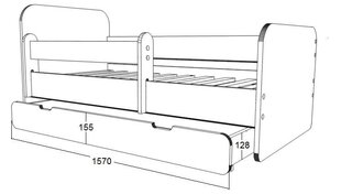 Детская кровать с матрасом и ящиком для постельного белья POLA 26, 160x80 см цена и информация | Детские кровати | pigu.lt