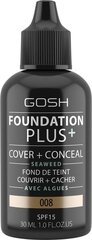 База под макияж Gosh Foundation Plus 30 мл, 008 Golden цена и информация | Пудры, базы под макияж | pigu.lt