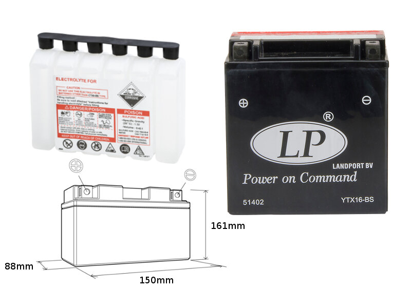 Akumuliatorius Landport YTX16-BS, 14 Ah 12V kaina ir informacija | Moto akumuliatoriai | pigu.lt