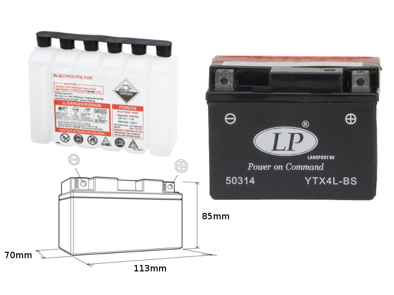 Akumuliatorius Landport YTX4L-BS, 3 Ah 12V kaina ir informacija | Moto akumuliatoriai | pigu.lt