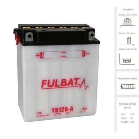 Akumuliatorius FULBAT YB12A-A, 12 Ah 12V kaina ir informacija | Moto akumuliatoriai | pigu.lt