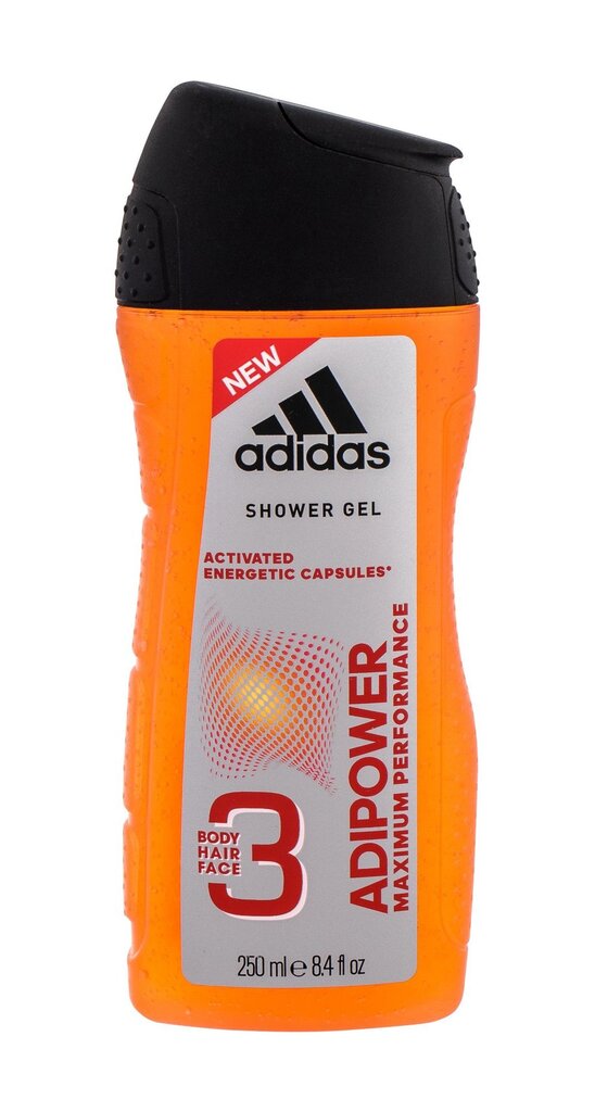 Dušo želė Adidas AdiPower 3in1 250 ml kaina ir informacija | Dušo želė, aliejai | pigu.lt