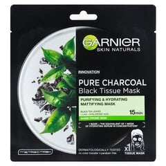 Drėkinamoji ir valomoji veido kaukė Garnier Skin Naturals Pure Charcoal Black Tissue Mask 28 g kaina ir informacija | Garnier Kvepalai, kosmetika | pigu.lt