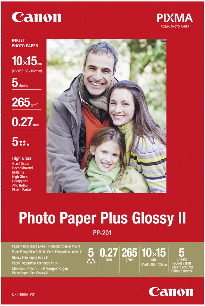 Fotopopierius Canon PP-201, 10x15, Glossy II, 275g, 5 vnt kaina ir informacija | Kanceliarinės prekės | pigu.lt