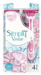 Vienkartiniai skustuvai moterims Gillette Venus Simply3, 4 vnt. kaina ir informacija | Skutimosi priemonės ir kosmetika | pigu.lt