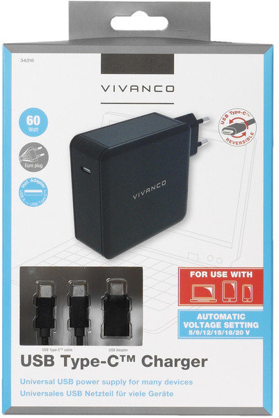 Vivanco USB-C įkroviklis + laidas 60W (34316) kaina ir informacija | Krovikliai telefonams | pigu.lt