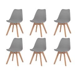 Обеденные стулья, 6 шт, искусственная кожа, массивное дерево, серые цена и информация | Стулья для кухни и столовой | pigu.lt