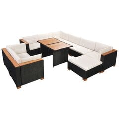 Садовая мебель для отдыха с подушками vidaXL, 10 частей, черная, полированная цена и информация | Комплекты уличной мебели | pigu.lt