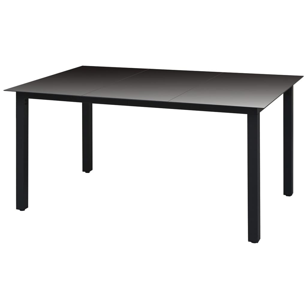 Sodo valgomojo stalas, stiklas, aliuminis, 150x90x74cm, juodas kaina ir informacija | Lauko stalai, staliukai | pigu.lt