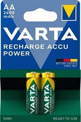 Заряжаемые батарейки Varta Recharge Accu Power AA (HR6), 2600мАч, 2 шт. цена и информация | Батарейки | pigu.lt