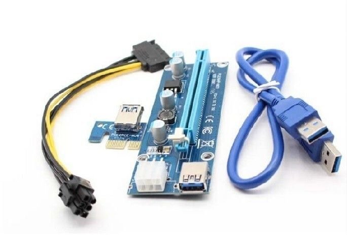Qoltec Riser PCi-E 1x - 16x, USB 3.0, SATA/PCI-E 6pin (55501) цена и информация | Komponentų priedai | pigu.lt