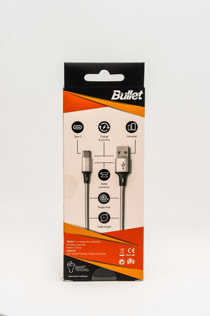Bullet USB kabelis Type-C, 1m. цена и информация | Laidai telefonams | pigu.lt