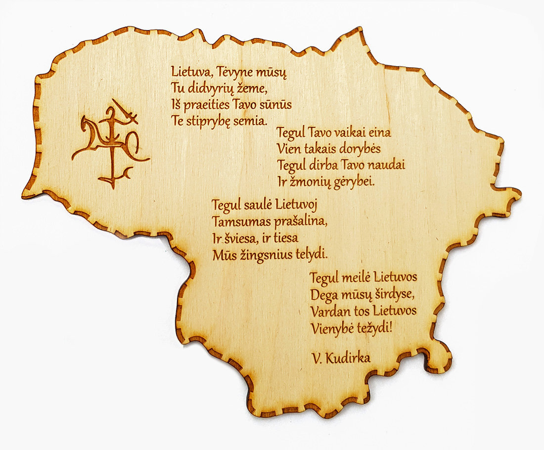 Graviruota Lietuvos formos medinė lentelė su himnu kaina ir informacija | Kitos originalios dovanos | pigu.lt