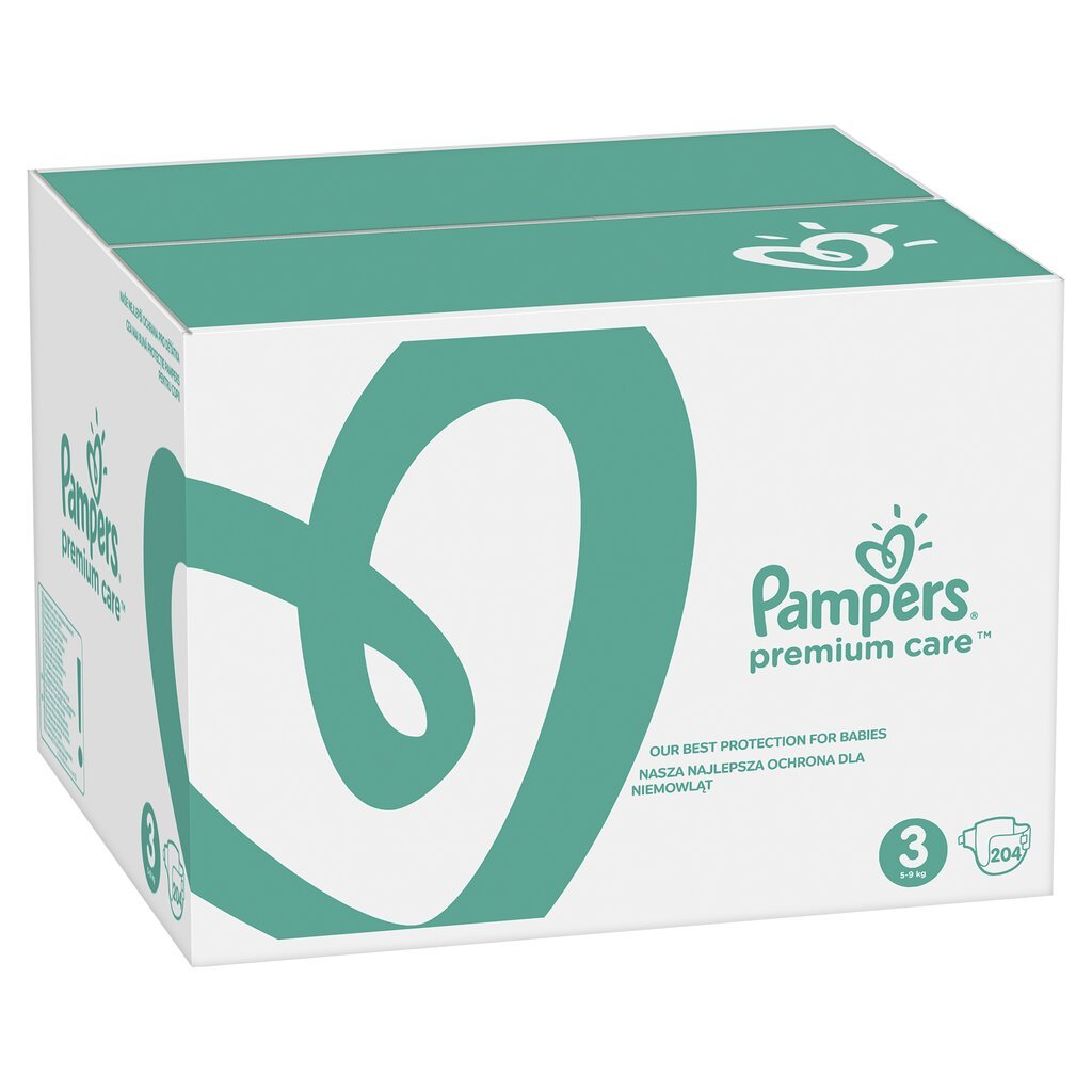 Sauskelnės PAMPERS Premium Monthly Pack 3 dydis, 6-10 kg, 204 vnt. kaina ir informacija | Sauskelnės | pigu.lt