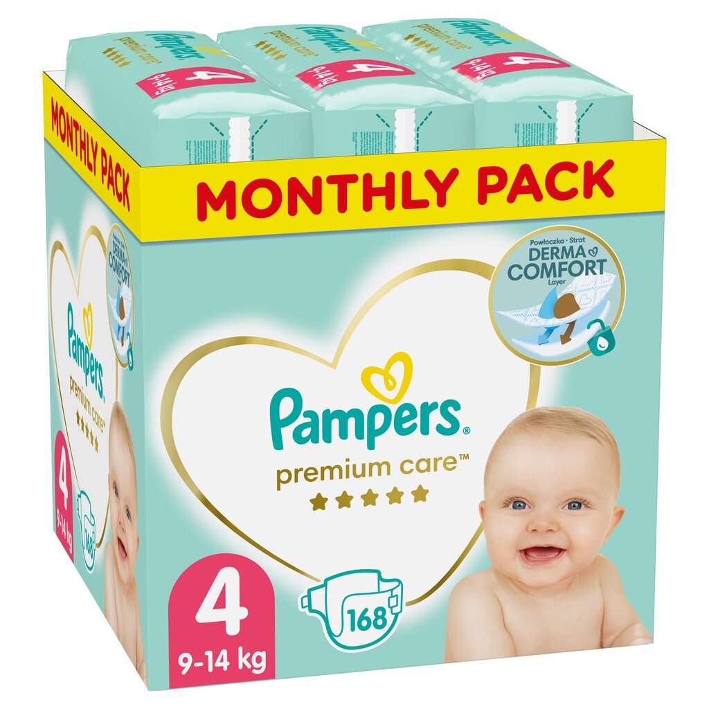 Sauskelnės PAMPERS Premium Monthly Pack 4 dydis, 9-14 kg, 168 vnt. цена и информация | Sauskelnės | pigu.lt