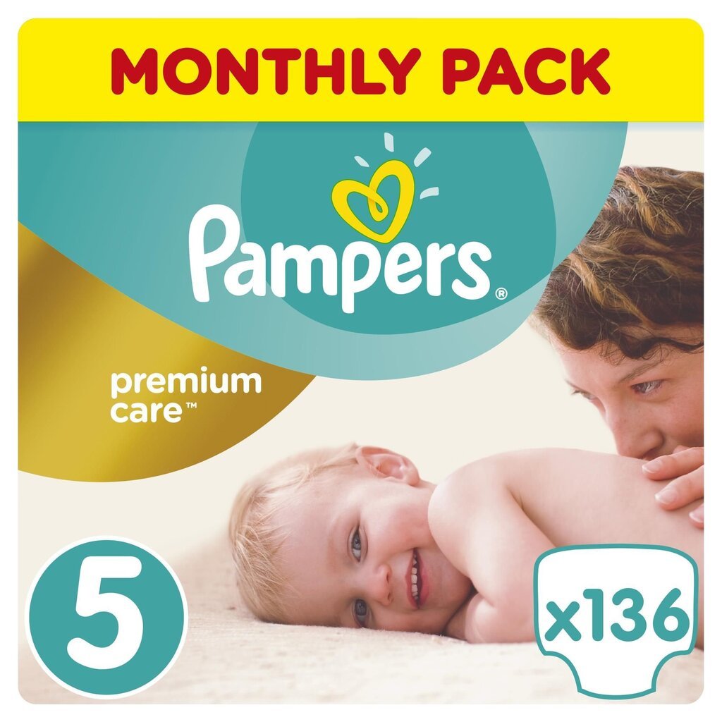 Sauskelnės PAMPERS Premium Care Monthly Box 5 dydis 136 vnt kaina ir informacija | Sauskelnės | pigu.lt