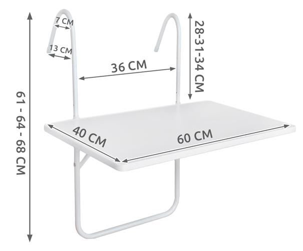 Sulankstomas balkono staliukas, baltas kaina ir informacija | Lauko stalai, staliukai | pigu.lt