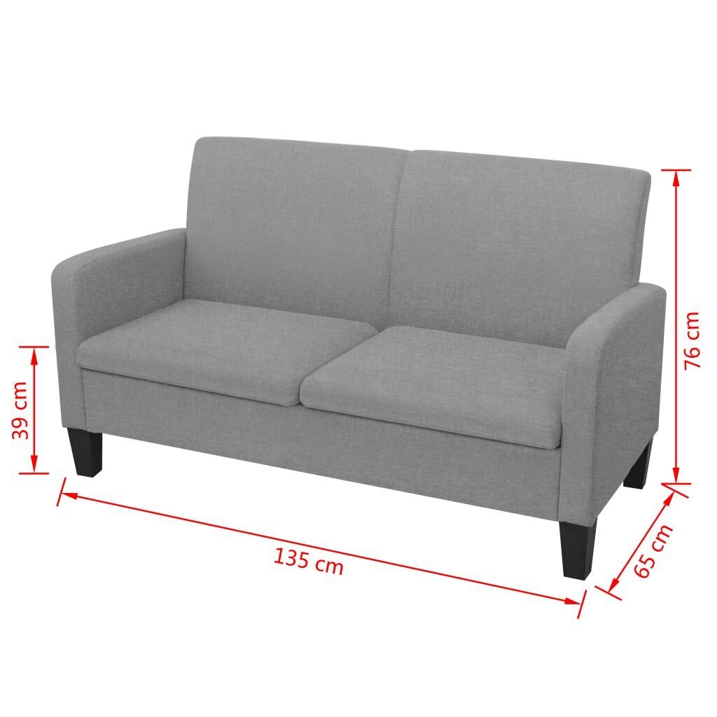 Dvivietė sofa, 135x65x76, šviesiai pilka kaina ir informacija | Sofos | pigu.lt