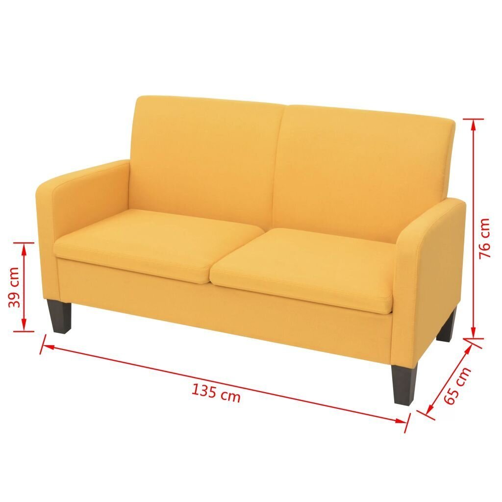 Dvivietė sofa, 135x65x76, geltonos spalvos kaina ir informacija | Sofos | pigu.lt