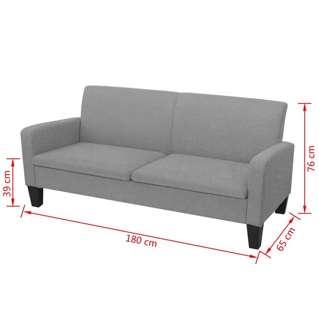 Dvivietė sofa, 180x65x76, šviesiai pilka kaina ir informacija | Sofos | pigu.lt