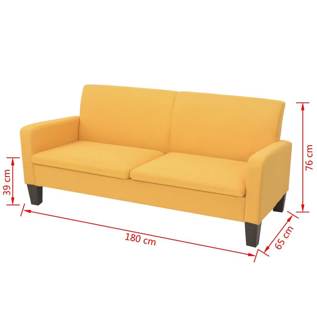 Dvivietė sofa, 180x65x76, geltonos spalvos kaina ir informacija | Sofos | pigu.lt