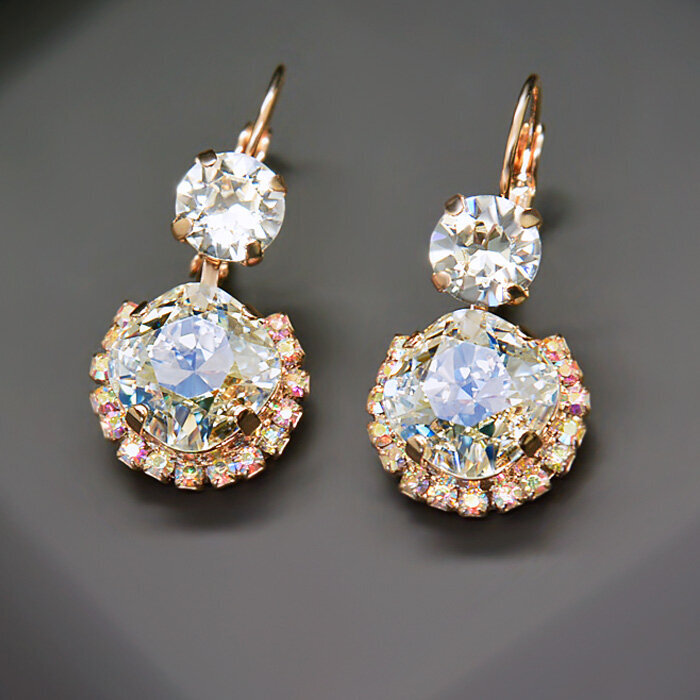 DiamondSky Clarice VI Crystal Moonlight su Swarovski kristalais moteriški auskarai, geltona/balta kaina ir informacija | Auskarai | pigu.lt