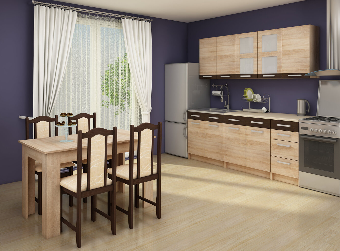 Virtuvinė spintelė Polo 2 S60_4SZ, ąžuolo/rudos spalvos kaina ir informacija | Virtuvinės spintelės | pigu.lt