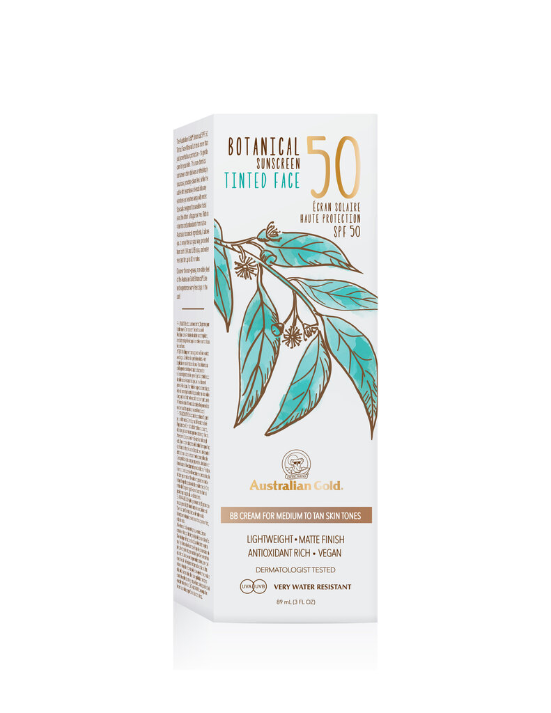 Atspalvį suteikiantis apsauginis veido kremas Australian Gold Botanical Tinted Face Medium-Tan SPF 50, 88 ml kaina ir informacija | Kremai nuo saulės | pigu.lt