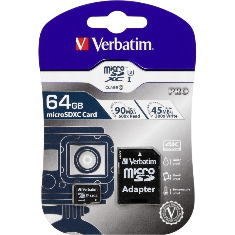 Verbatim (47042), 64GB, Micro SD цена и информация | Atminties kortelės telefonams | pigu.lt