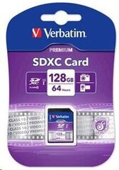 "verbatim secure digital card premium u1, 128gb, sdxc, 44025, uhs-i u1 (class 10) цена и информация | Карты памяти для телефонов | pigu.lt