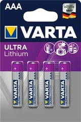 Varta Lithium AAA элемент, 4 шт. цена и информация | Батарейки | pigu.lt