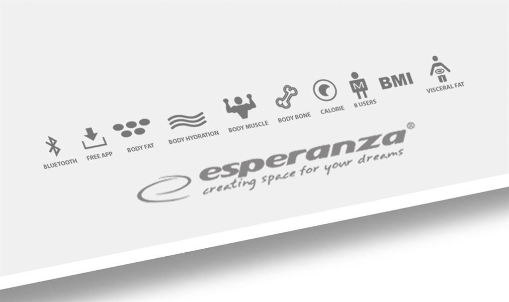 Išmaniosios vonios svarstyklės Esperanza EBS016W - 5901299954089 kaina ir informacija | Svarstyklės (buitinės) | pigu.lt