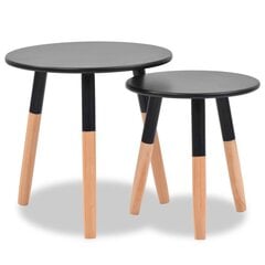 Šoninis staliukų komplektas, 2 dalių, masyvi pušies mediena, juodas kaina ir informacija | Kavos staliukai | pigu.lt