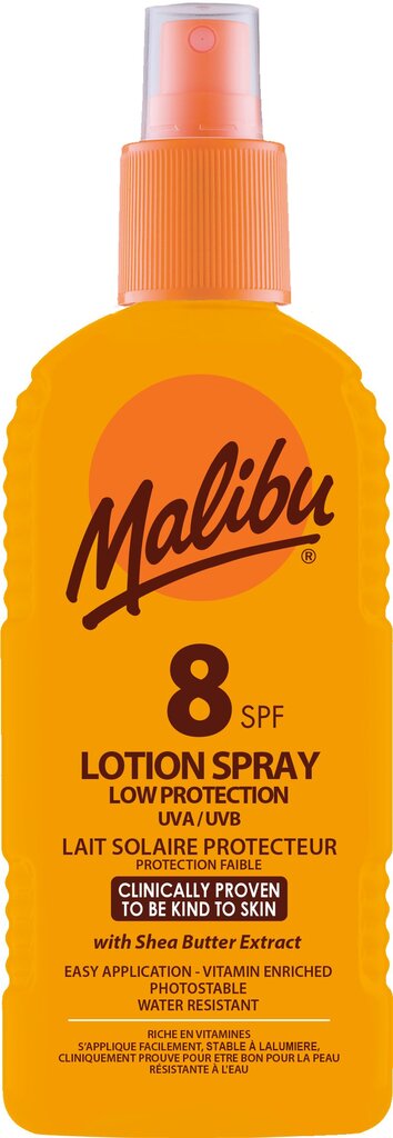 Purškiamas apsauginis losjonas Malibu SPF 8 200 ml цена и информация | Kremai nuo saulės | pigu.lt