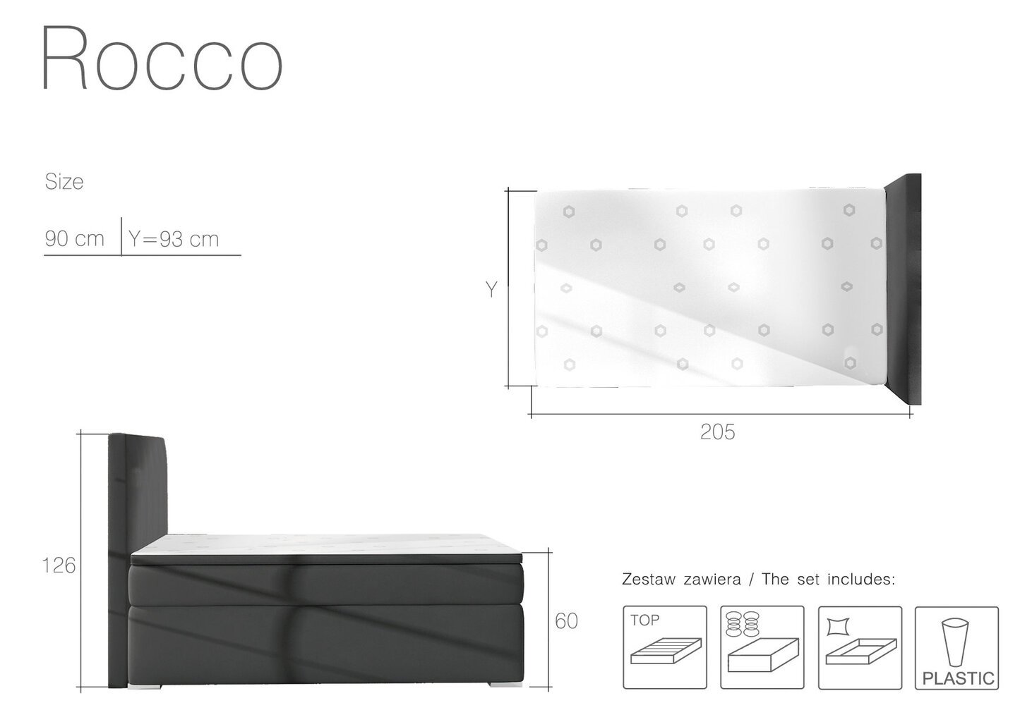 Lova NORE Rocco, 90X200 cm, pilka kaina ir informacija | Lovos | pigu.lt