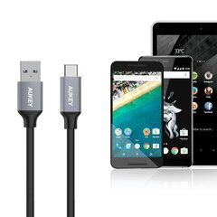 USB laidas Aukey LLTS102835, USB-C - USB 2.0, pintas, nailoninis, 1 m, juodas kaina ir informacija | Laidai telefonams | pigu.lt