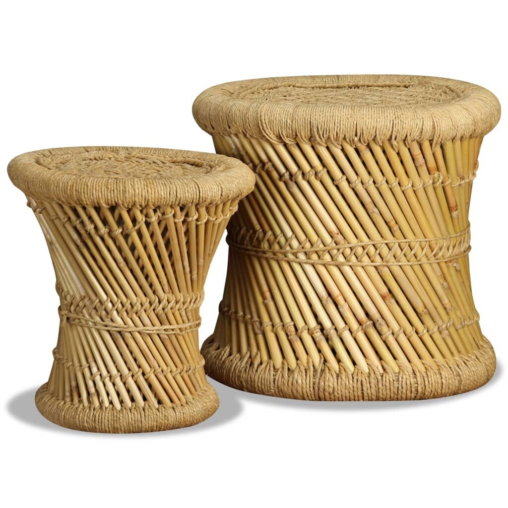 Taburečių komplektas, 2 vnt., bambukas, džiutas kaina ir informacija | Virtuvės ir valgomojo kėdės | pigu.lt