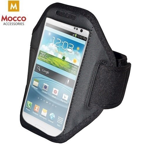 Sportinis telefono dėklas Mocco Universal (11.5x5.9cm) Armband Pouch Case, tvirtinamas ant riešo, juodas ​​​​​​​ kaina ir informacija | Telefono dėklai | pigu.lt