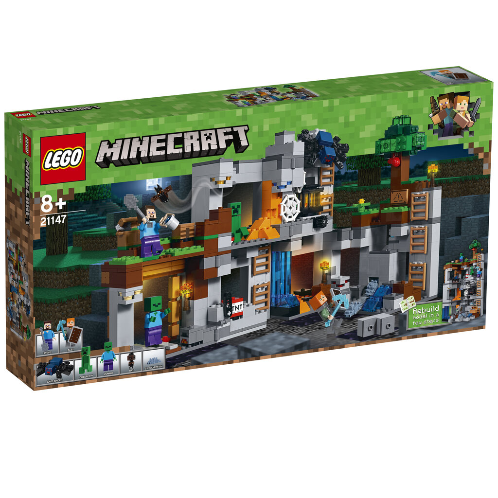 21147 LEGO® Minecraft Nuotykiai pamatinėse uolienose цена и информация | Konstruktoriai ir kaladėlės | pigu.lt