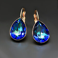 Auskarai moterims DiamondSky „Crystal Drop II (Bermuda Blue)“ su Swarovski kristalais kaina ir informacija | Auskarai | pigu.lt