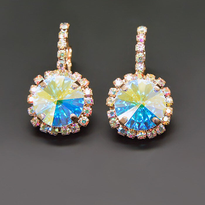 DiamondSky Clarice VII Aurore Boreale su Swarovski kristalais moteriški auskarai, mėlyna/geltona/balta