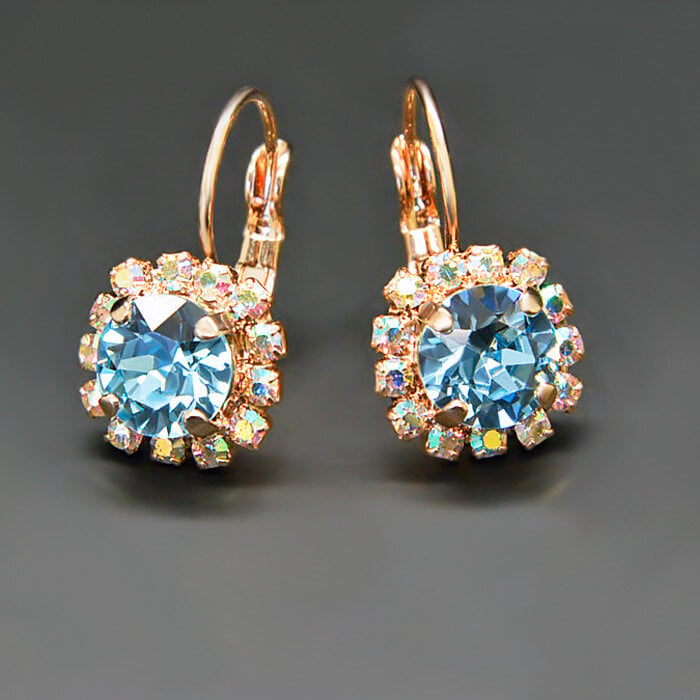 Auskarai moterims DiamondSky Glory II Aquamarine Blue su Swarovski kristalais