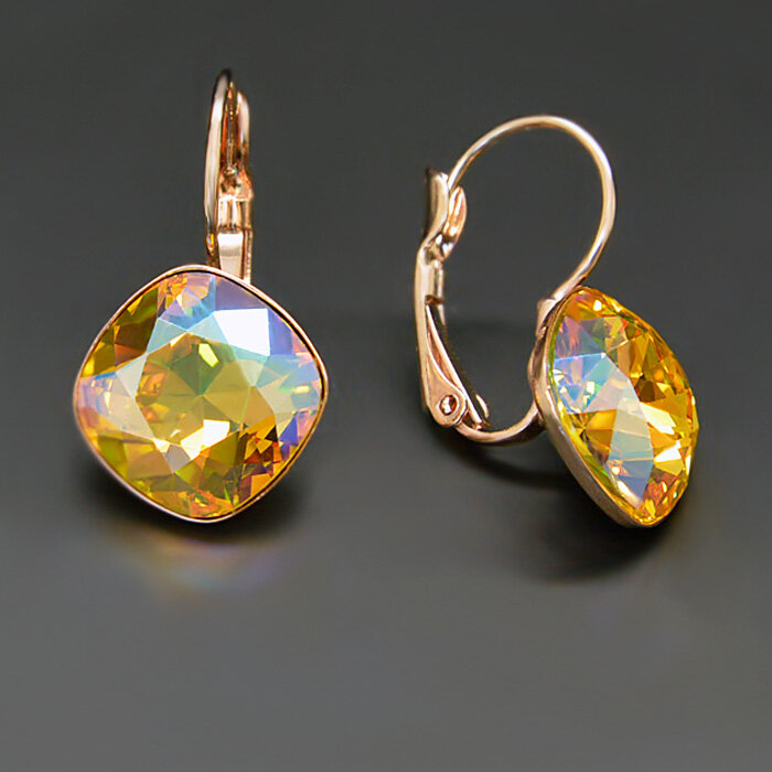 Auskarai moterims DiamondSky „Glare IV (Light Topaz Shimmer)“ su Swarovski kristalais