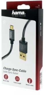 Hama 001736250000, microUSB-USB A, 1.5 m kaina ir informacija | Laidai telefonams | pigu.lt