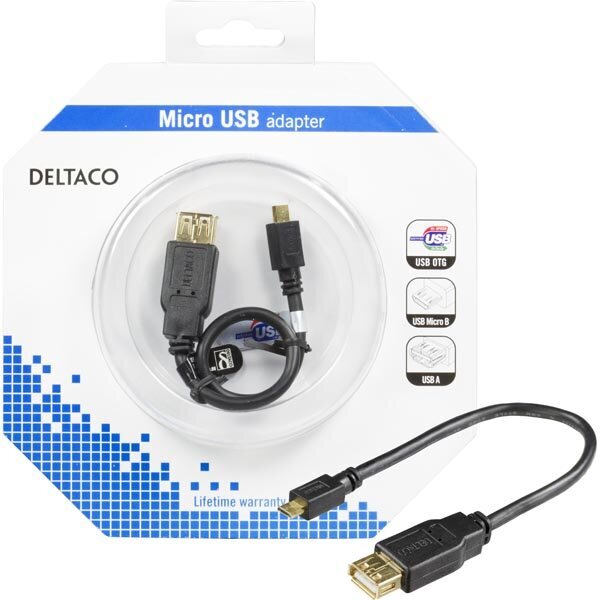 Deltaco USB-73-K, USB-A, 0.2 m kaina ir informacija | Kabeliai ir laidai | pigu.lt