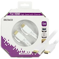 DELTACO HDMI-1050H-K, plokščias HDMI kabelis, 5m kaina ir informacija | Kabeliai ir laidai | pigu.lt