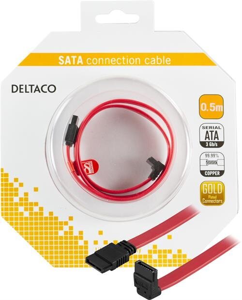 Deltaco SATA-05A-K, SATA, 0.5 m kaina ir informacija | Kabeliai ir laidai | pigu.lt