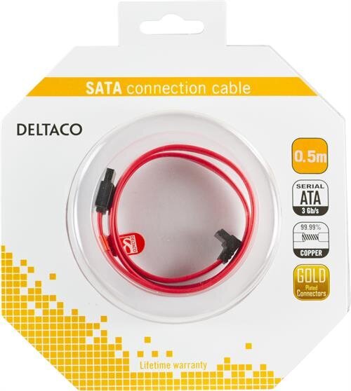 Deltaco SATA-05A-K, SATA, 0.5 m kaina ir informacija | Kabeliai ir laidai | pigu.lt