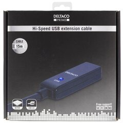 Deltaco, USB-A, 15 m kaina ir informacija | Kabeliai ir laidai | pigu.lt